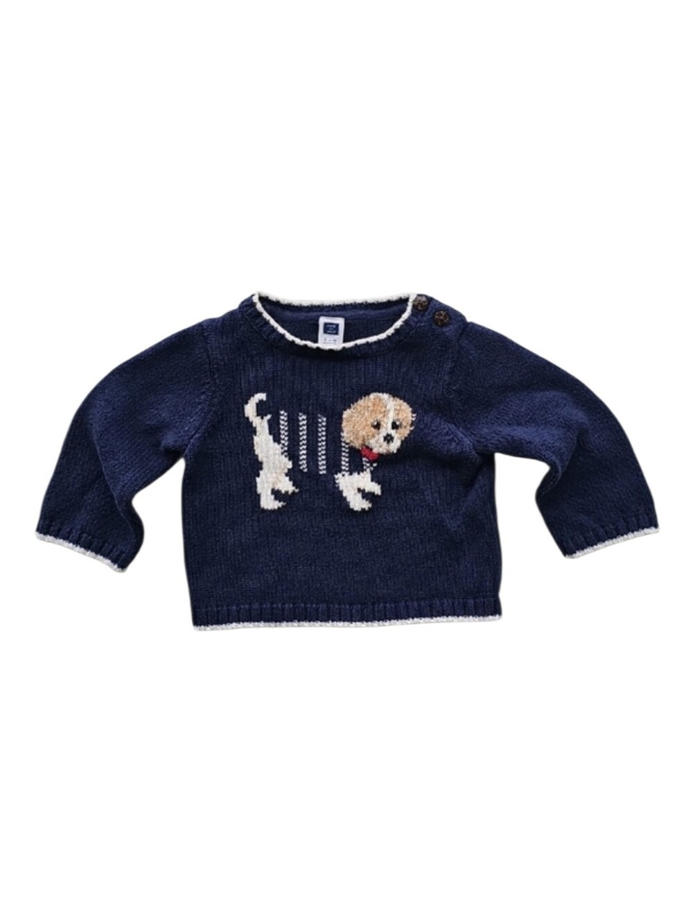 Janie And Jack Navy Sweater White Trim With Dog Graphic Baby Size 6-12 Mos